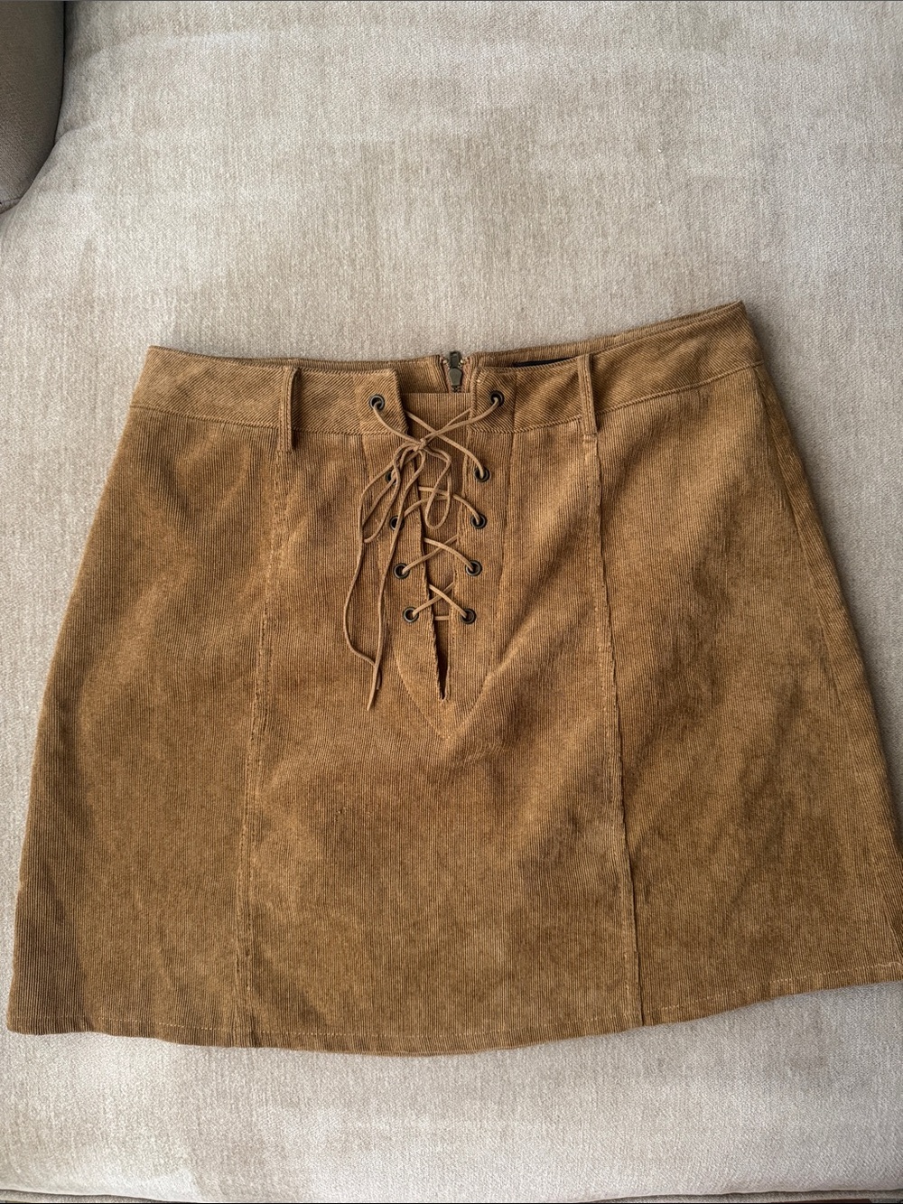 On Twelfth Brown Corduroy Lace Up Mini Skirt Size M